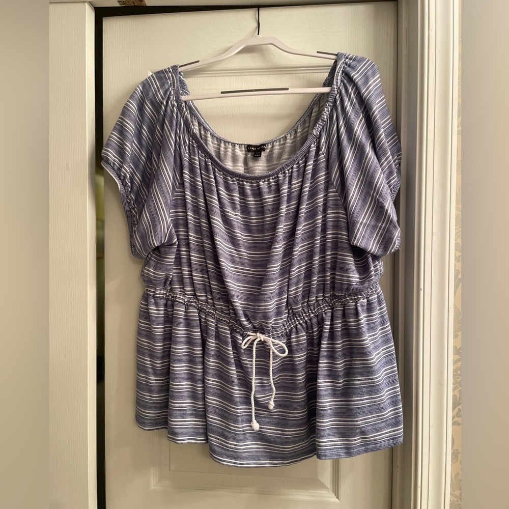 Lane Bryant Blue Striped Off The Shoulder Blouse
